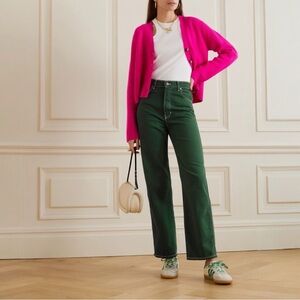 REFORMATION Cowboy High Rise Straight Jeans Emerald Green